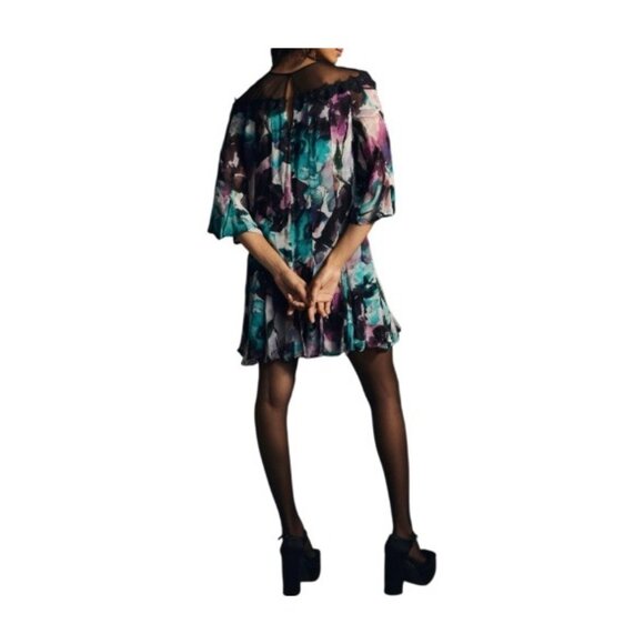 Anthropologie Womens Flutter Sleeve Floral Mini Dress Size Small Multicolor - Picture 2 of 9